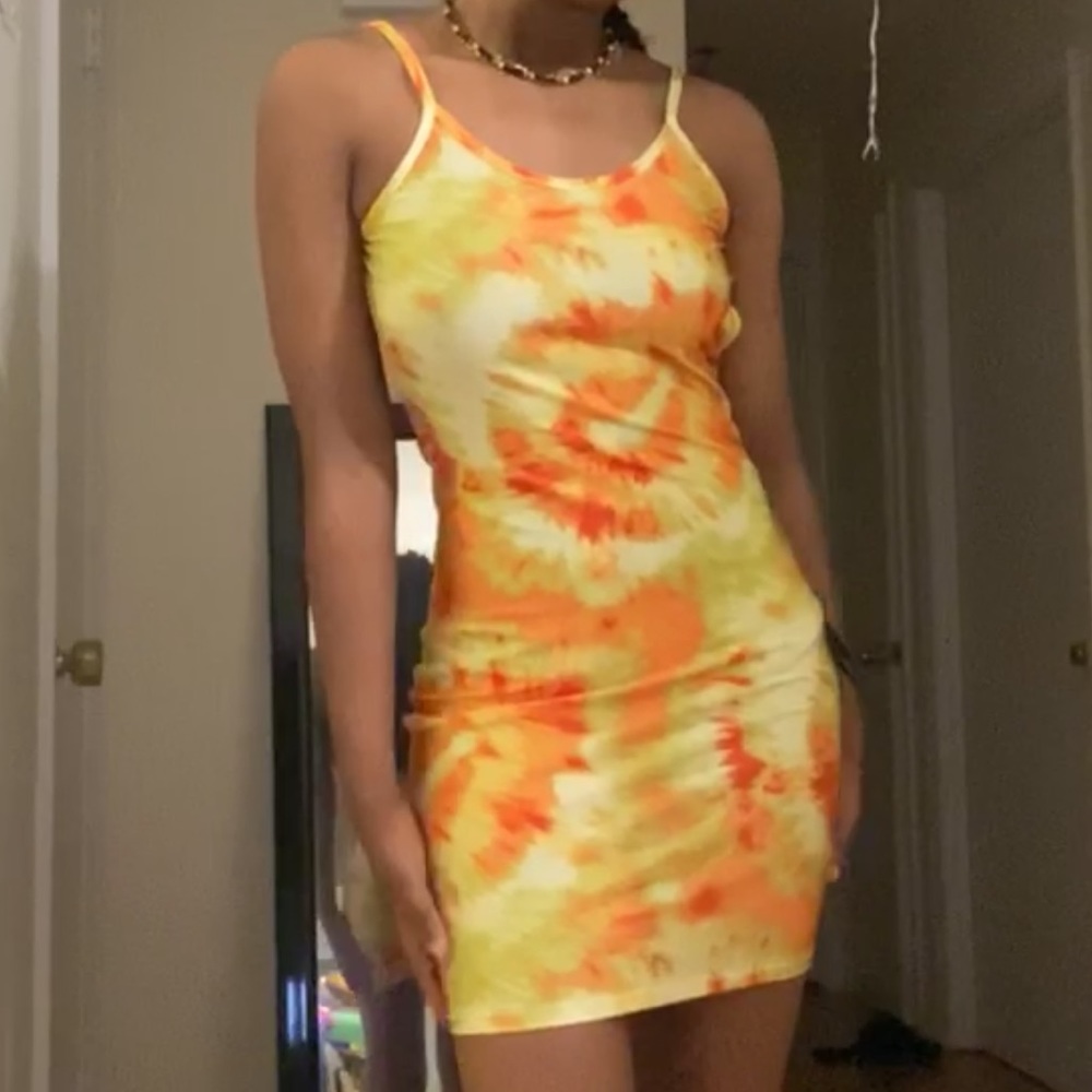 Yellow and orange satin backless dress